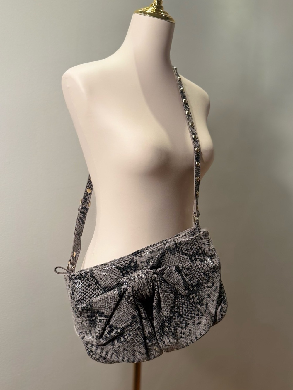 Frosting by Mary Norton Python-Print Crossbody Bag in Gray Women Crossbody
